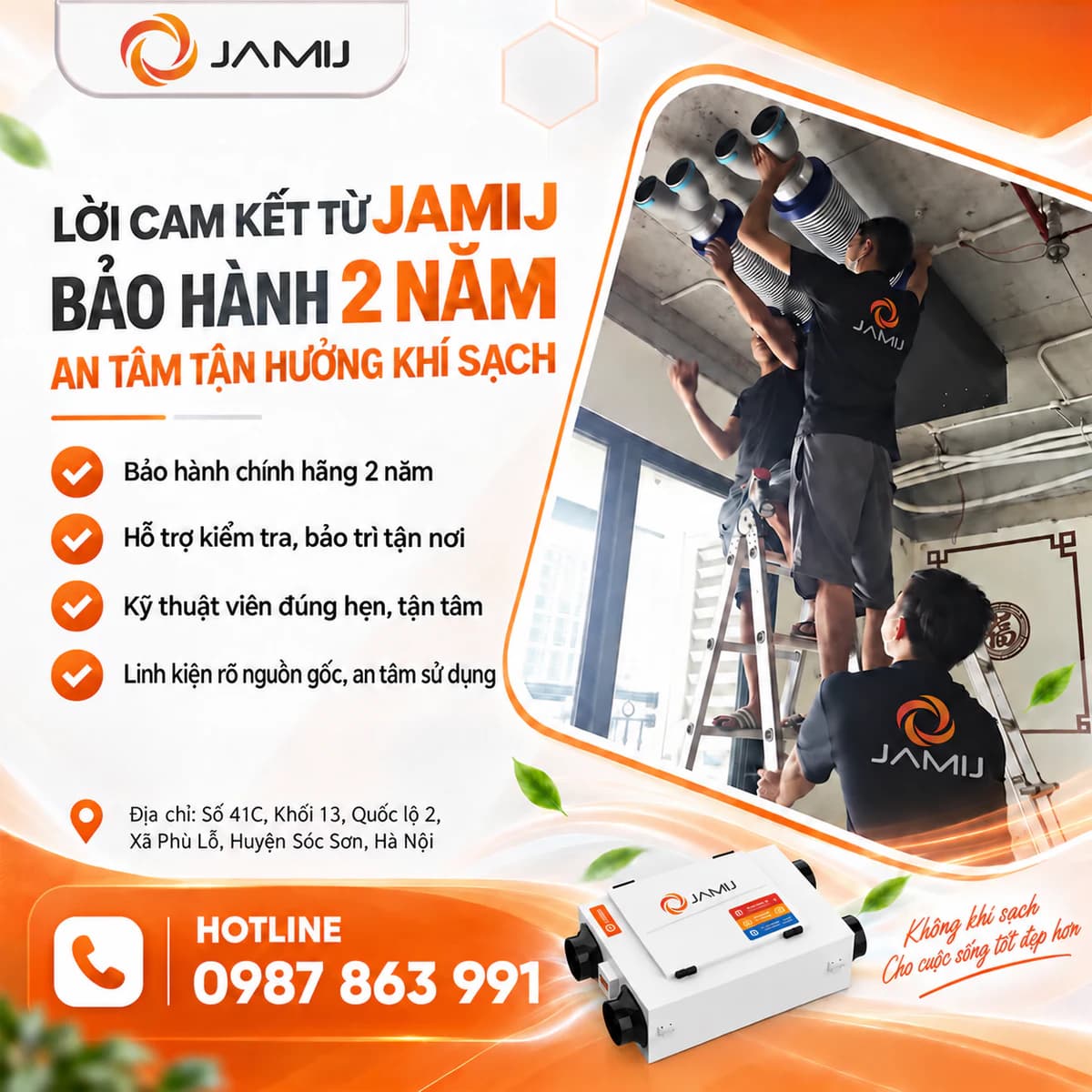 Kỹ thuật viên JAMIJ lắp đặt hệ thống khí tươi trung tâm