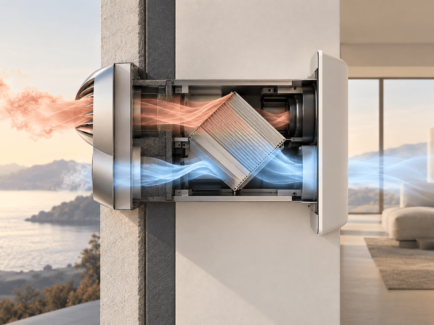 Các luồng khí cấp, khí hồi và khí thải qua thiết bị ERV